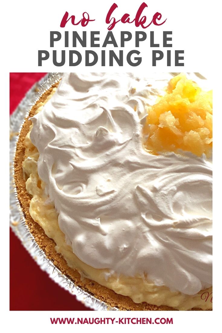 No Bake Pineapple Pudding Pie with red background