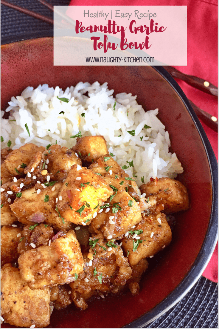 Healthy Peanutty Garlic Tofu Bowl Naughty-Kitchen.com Easy Recipe Vegan Vegetarian