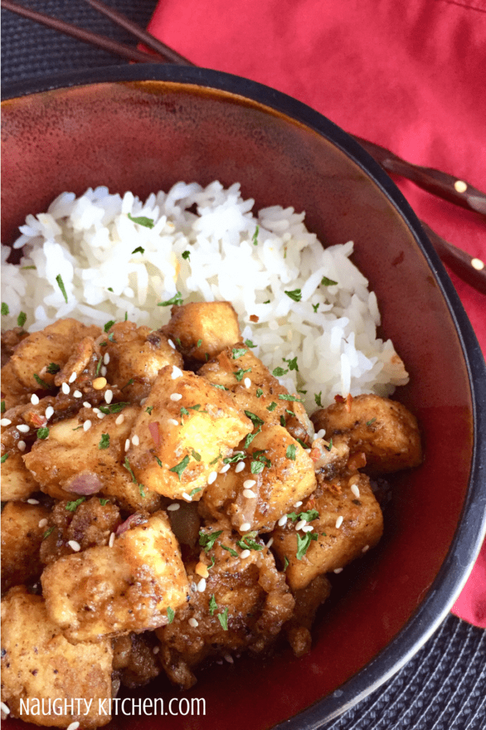 Healthy Peanutty Garlic Tofu Bowl Naughty-Kitchen.com Easy Recipe Vegan Vegetarian