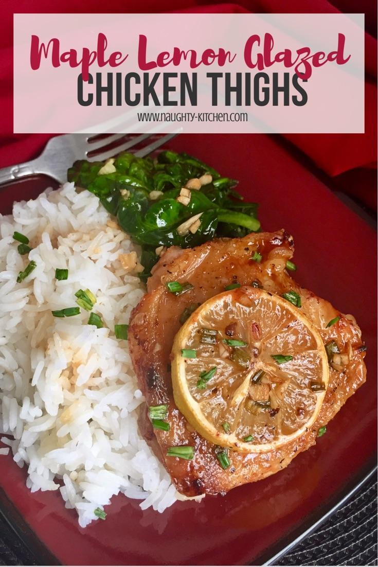 Maple Lemon Glazed Chicken Thighs Healthy Keto Paleo Naughty-Kitchen.com Dinner Ideas Baked Chicken