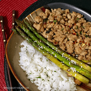 Sweet Ground Chicken and Mushrooms Naughty-Kitchen.com Healthy Meal Prep