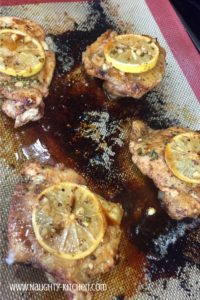 Maple Lemon Glazed Chicken Thighs Healthy Keto Paleo Naughty-Kitchen.com Dinner Ideas Baked Chicken