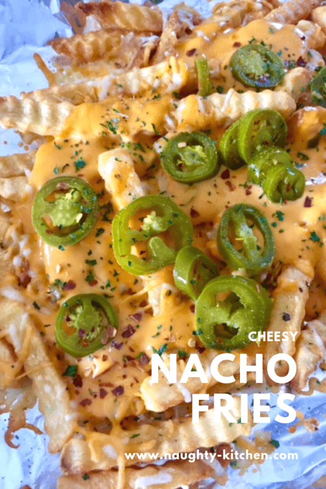 Cheesy Nacho Fries Appetizers Loaded Fries Jalapeno recipe Naughty-Kitchen.com