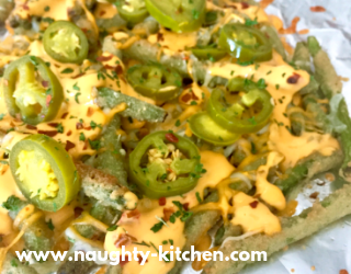 Cheesy Nacho Fries Appetizers Loaded Fries Jalapeno recipe Naughty-Kitchen.com