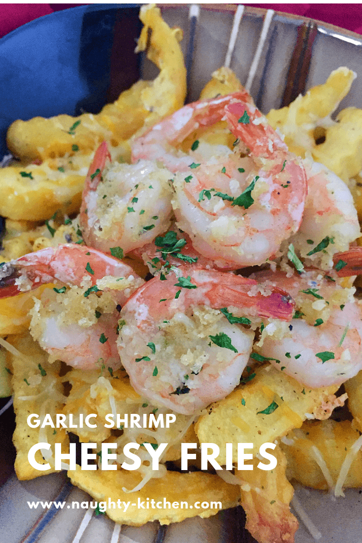 Garlic Shrimp Cheesy Fries Naughty-Kitchen.com Appetizers Seafood