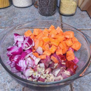 Baked Sweet Potato and Purple Potato Hash Organic