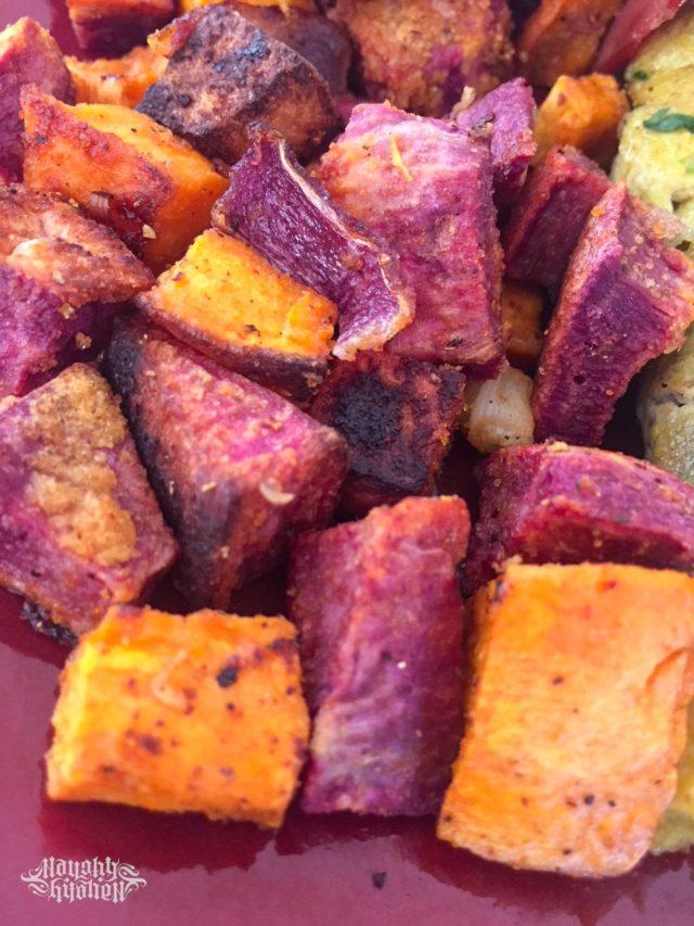 Baked Sweet Potato and Purple Potato Hash Organic