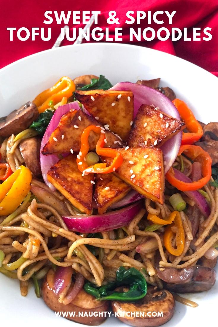 sweet and spicy tofu jungle noodles