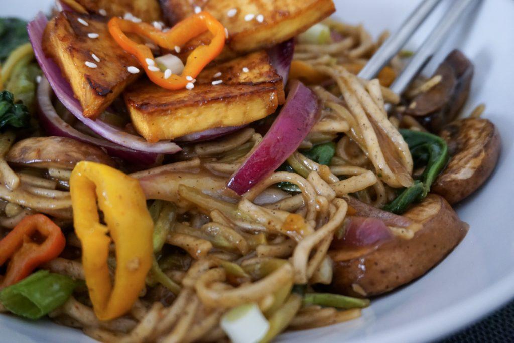 sweet and spicy tofu jungle noodles