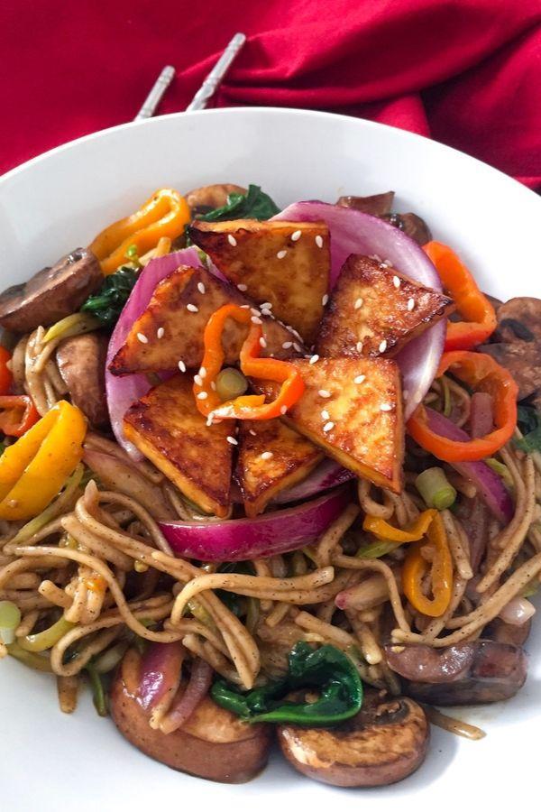 sweet and spicy tofu jungle noodles