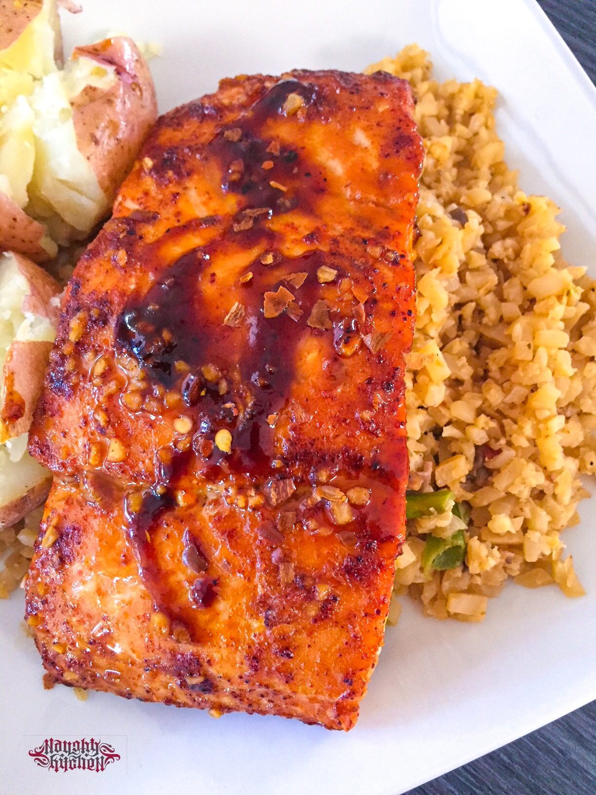 Spicy Orange Glazed Salmon with rice