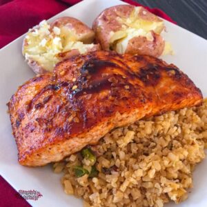 Spicy Orange Glazed Salmon with smashed potatoes