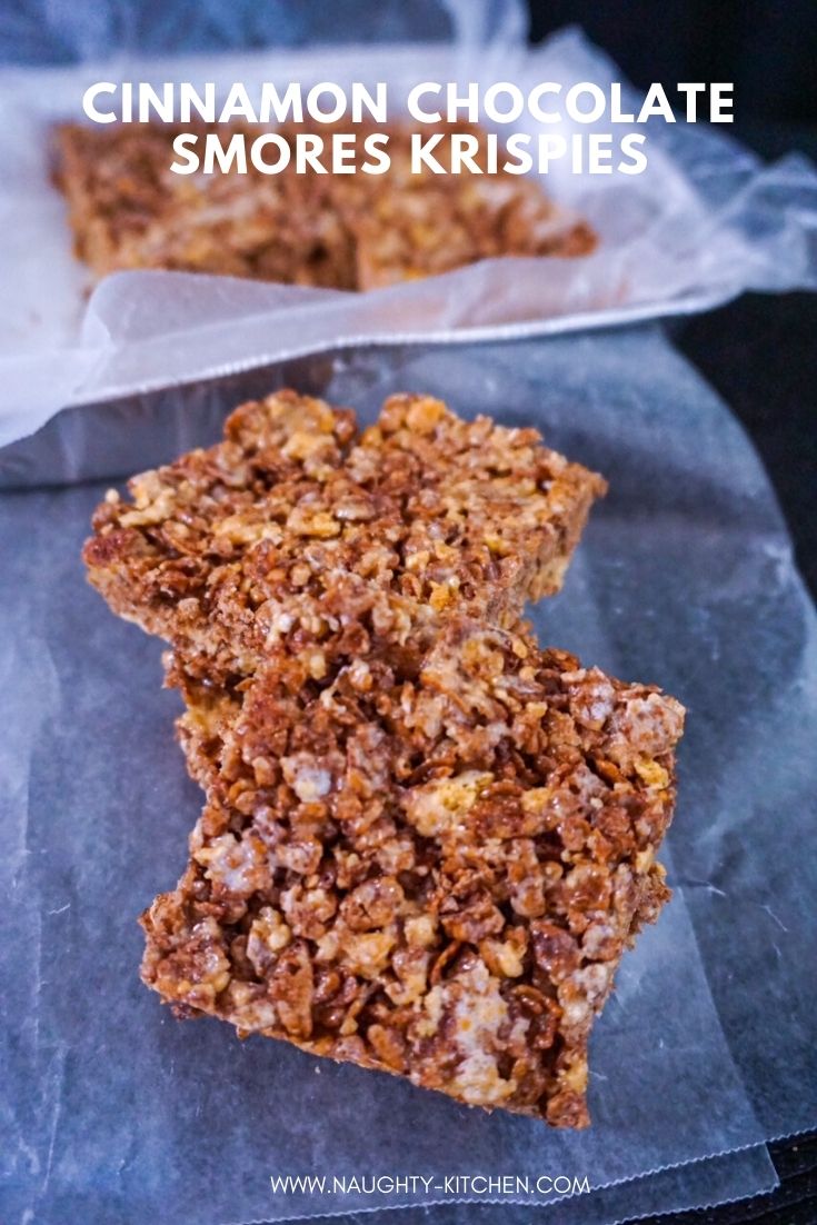 Cinnamon Chocolate Smores Krispies on wax paper