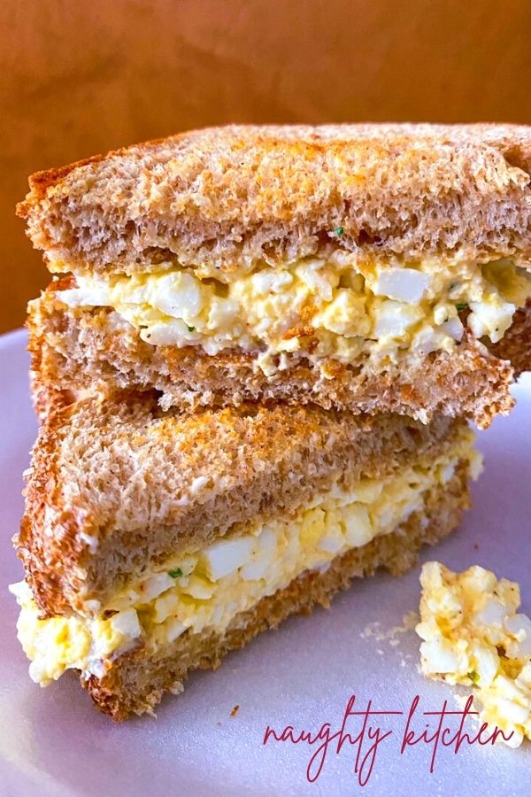 Garlicky Egg Salad Sandwich Stacked