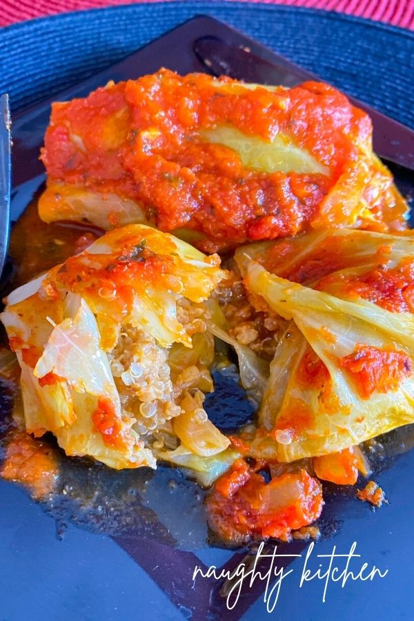 Stuffed Cabbage Rolls on a black plate