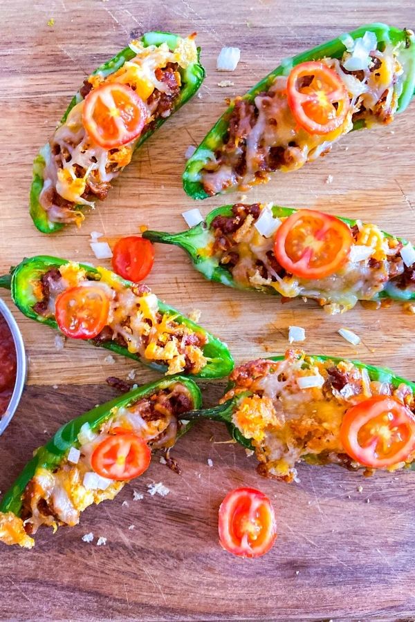 Chicharon Jalapeno Poppers on cutting board