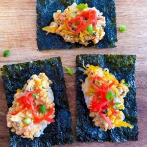 chicharon crab sushi bake with wasabi sheets