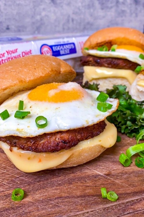 Longanisa & Fried Egg Sandwich on cutting board