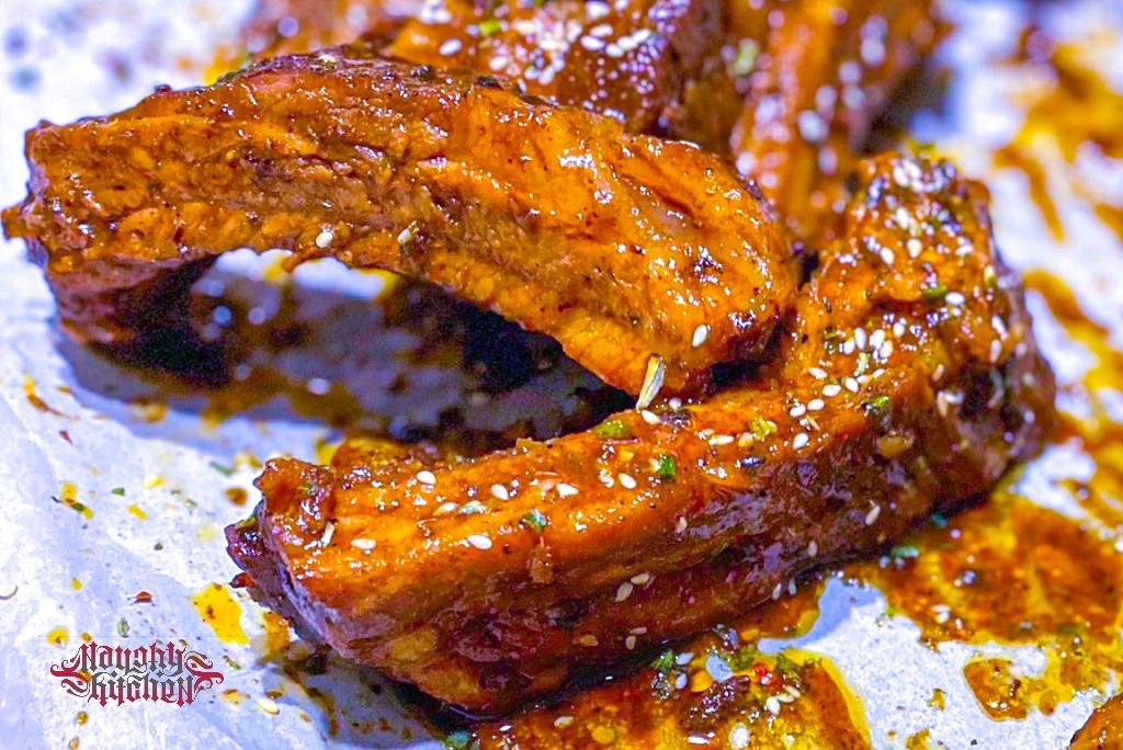 Spicy Asian BBQ Ribs close up