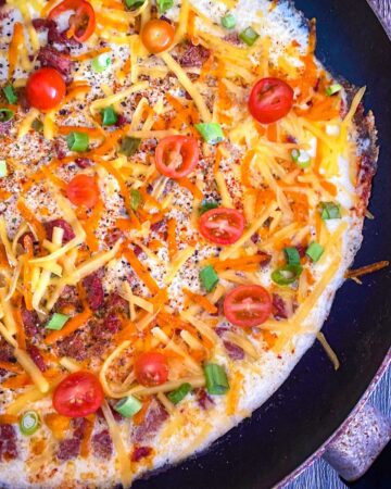 EGG WHITE FRITTATA with crumbled bacon, cheese, and veggies