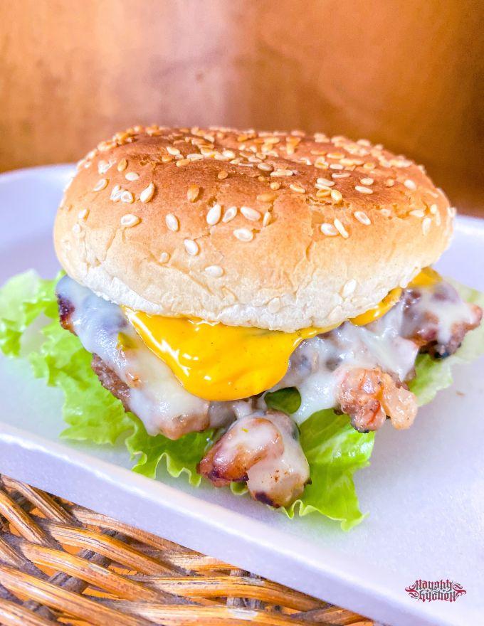 Shrimp Burger With Cajun Mayo white plate