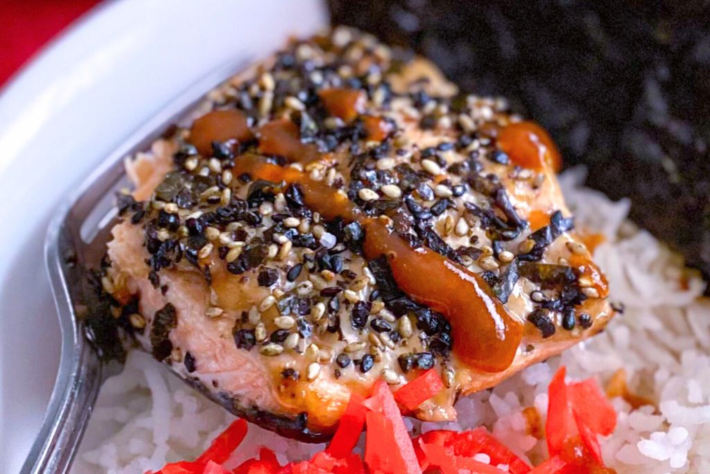 Baked Furikake Salmon close up