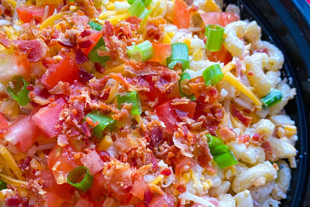 Bacon Ranch Macaroni Salad close up