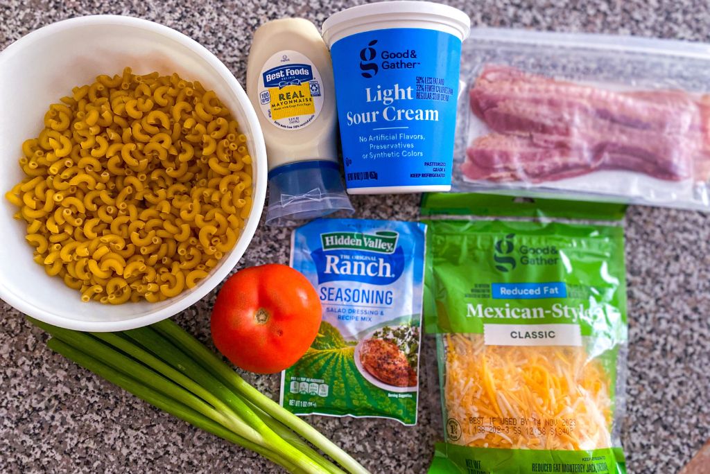 Bacon Ranch Macaroni Salad ingredients