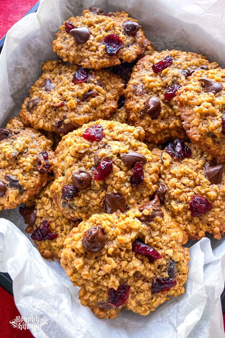 Oatmeal Craisin Chocolate Chip Cookies in a basket