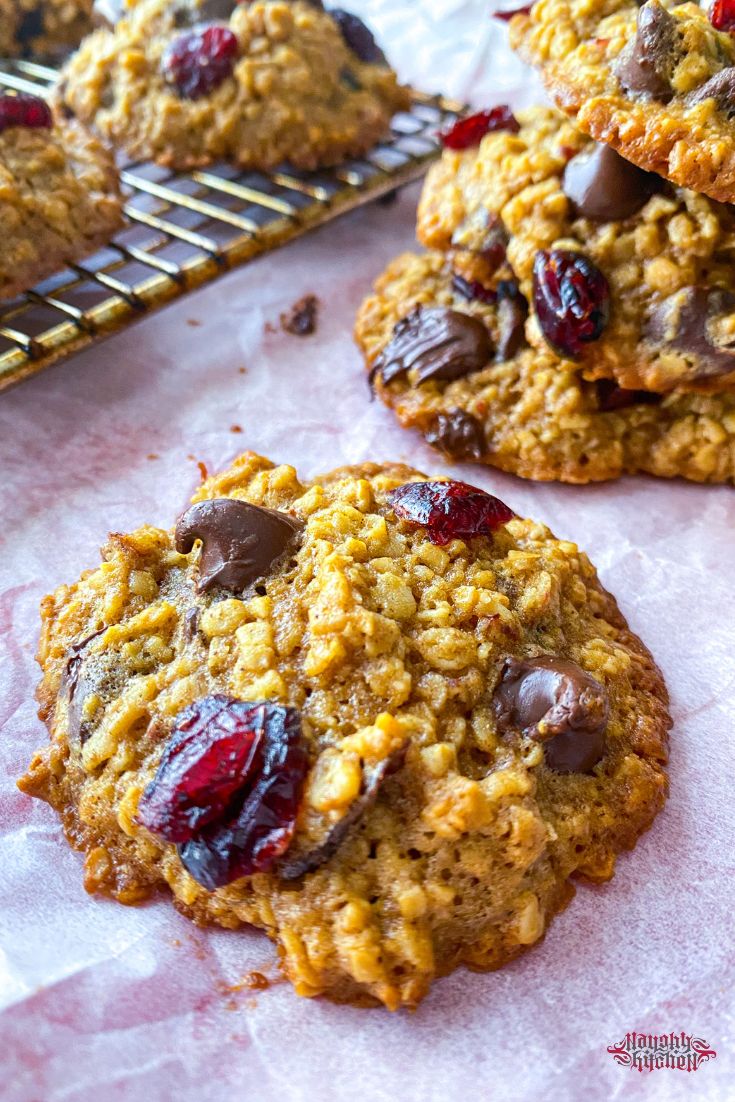 Oatmeal Craisin Chocolate Chip Cookies stacks and rack