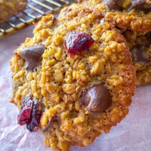 Oatmeal Craisin Chocolate Chip Cookies stacked