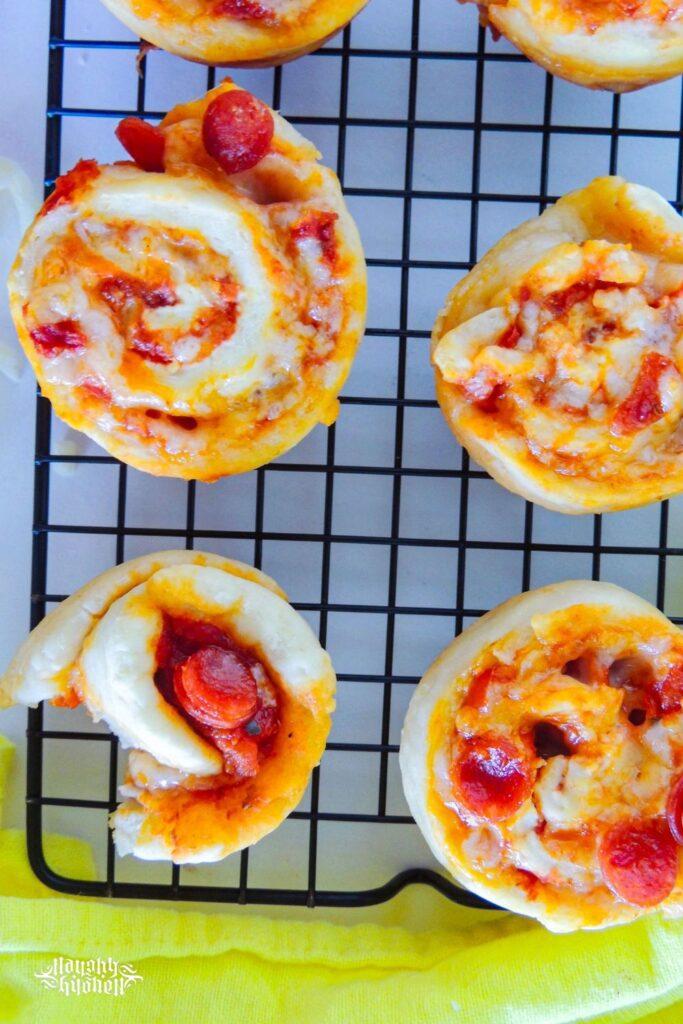 Homemade Pizza Rolls baking rack bite