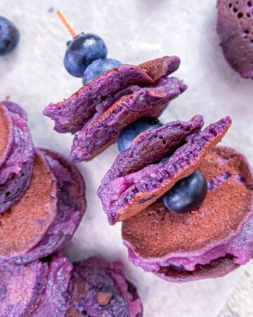 Ube Pancake Coins with toothpick