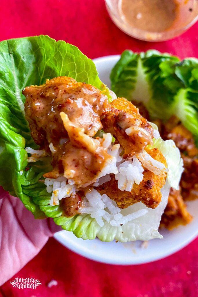 Almond Butter Tofu lettuce wrap.