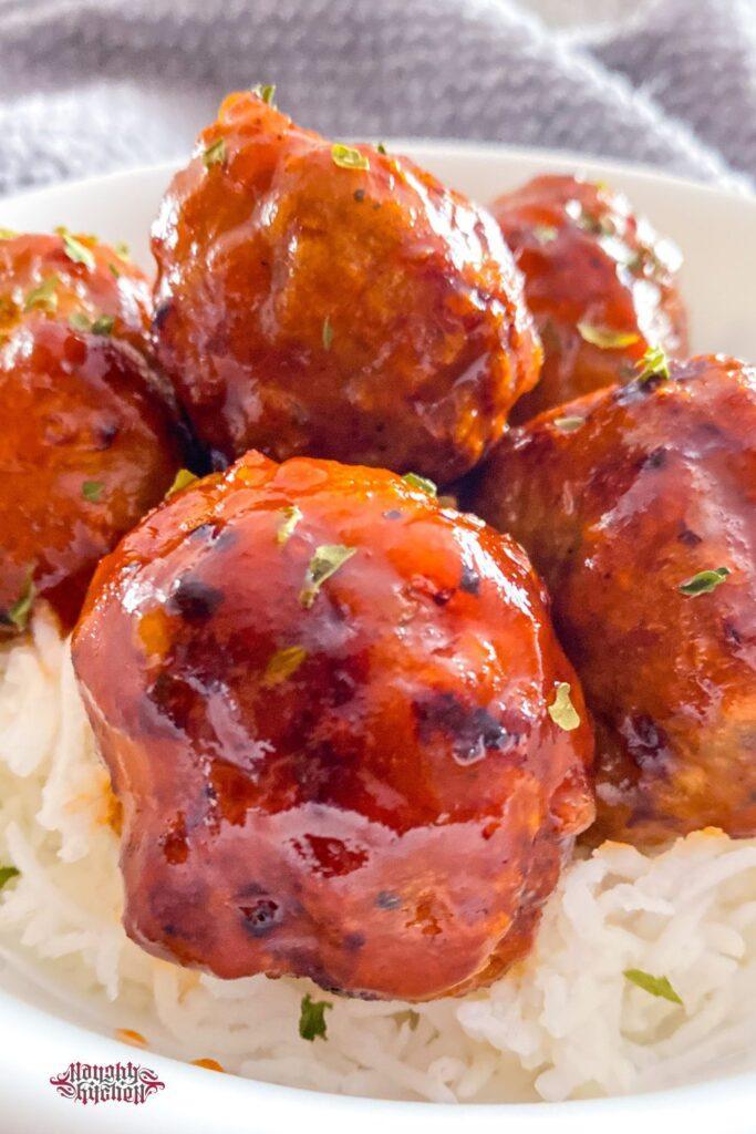 Honey Sriracha Turkey Meatballs close up.