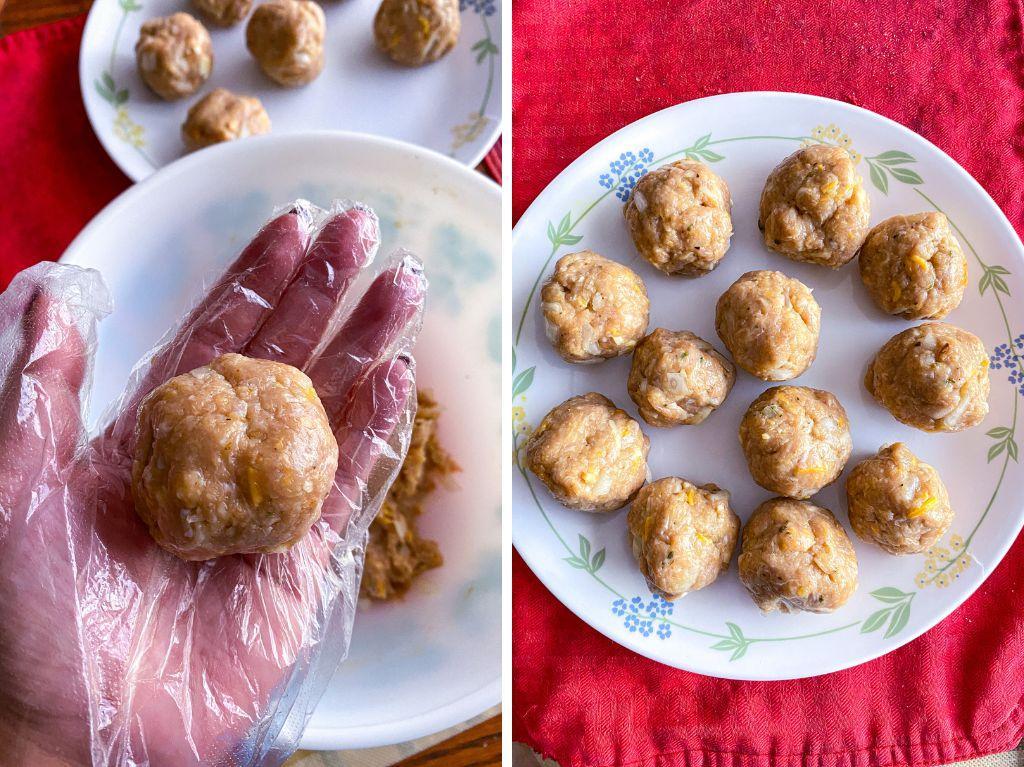 shaping the meatballs.