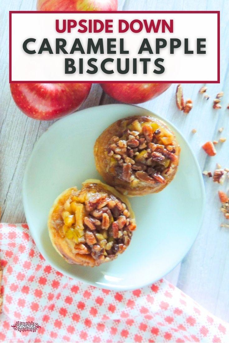 Caramel Apple Biscuits in a white plate with pecans on top.