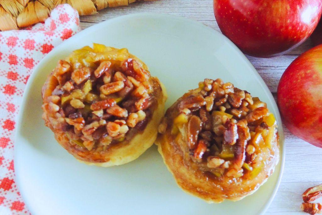 Upside Down Caramel Apple Biscuits with pecans.