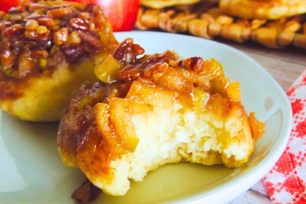 Upside Down Caramel Apple Biscuits close up bite.