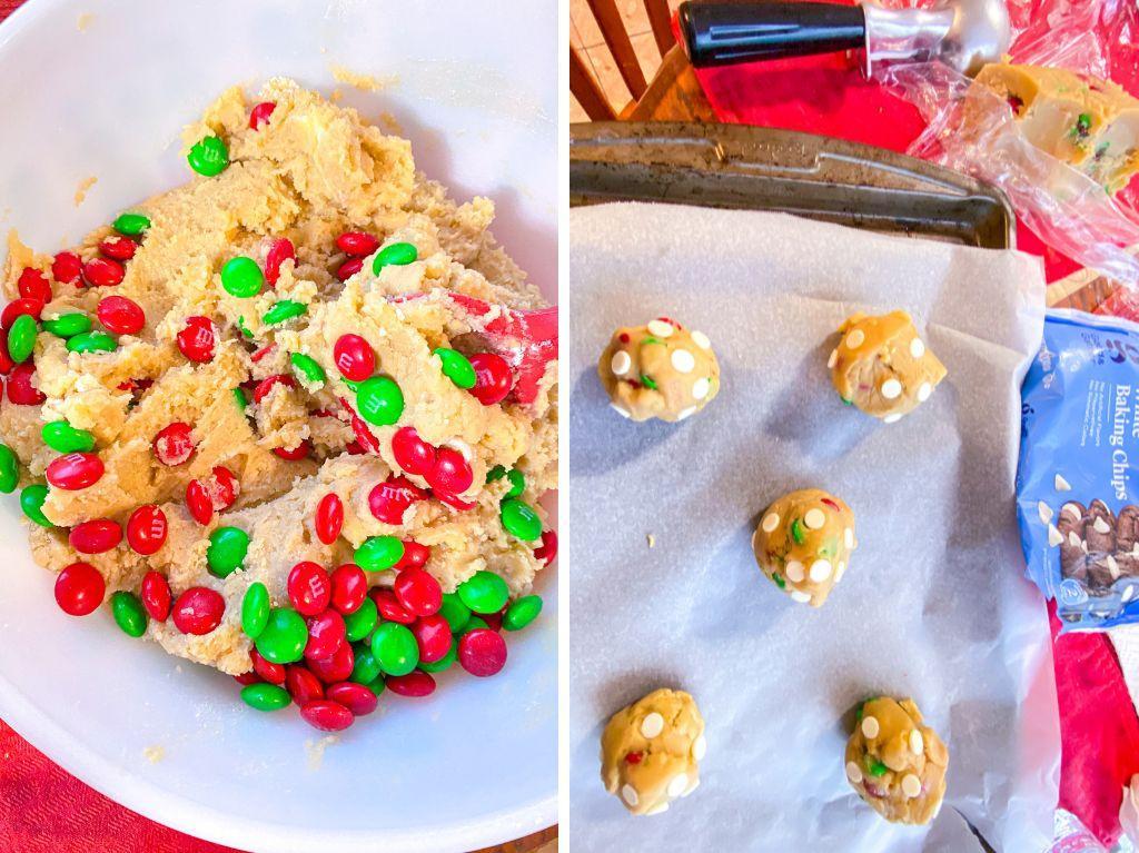 Cookie Dough with M&M and white chocolate chips.