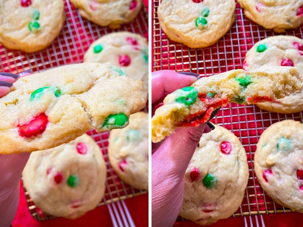 M&M Christmas Cookies bite.