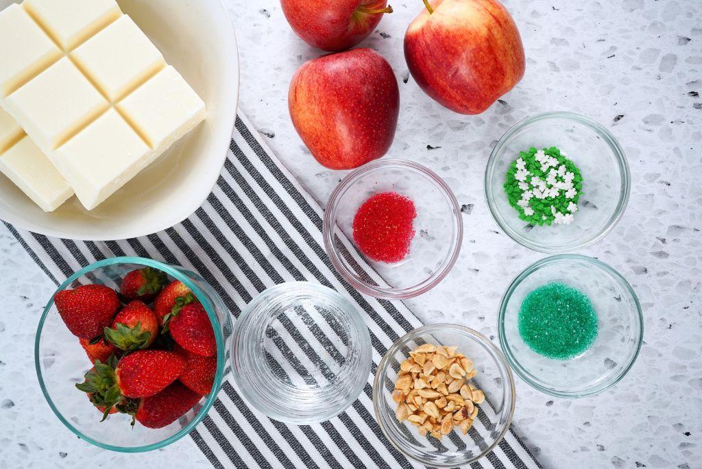 Holiday Dipped Apples and Strawberries ingredients.