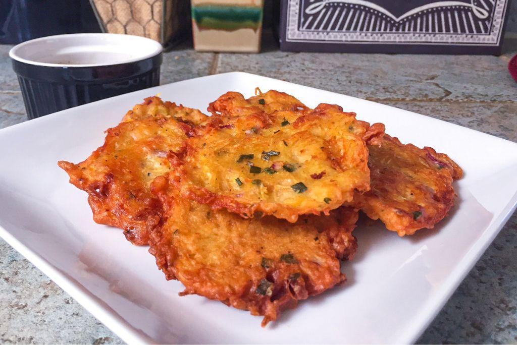 spaghetti squash fritters with dip.