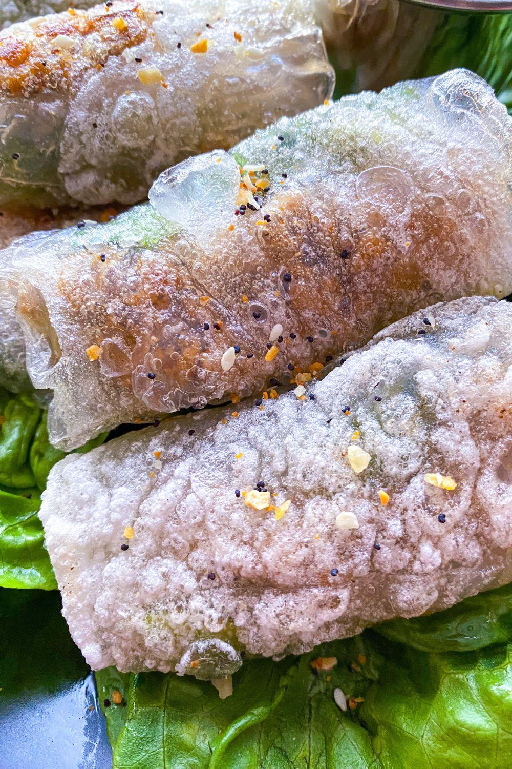 Crispy Rice Paper Dumplings close up.