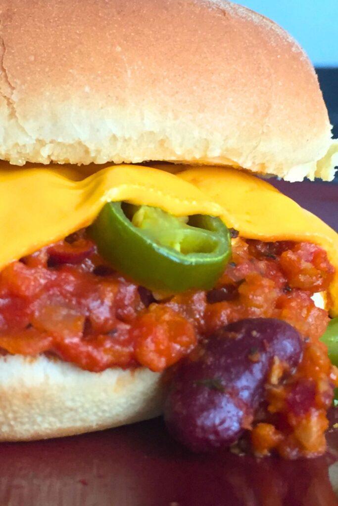 Close up of Vegetarian Sloppy Joes sandwich.