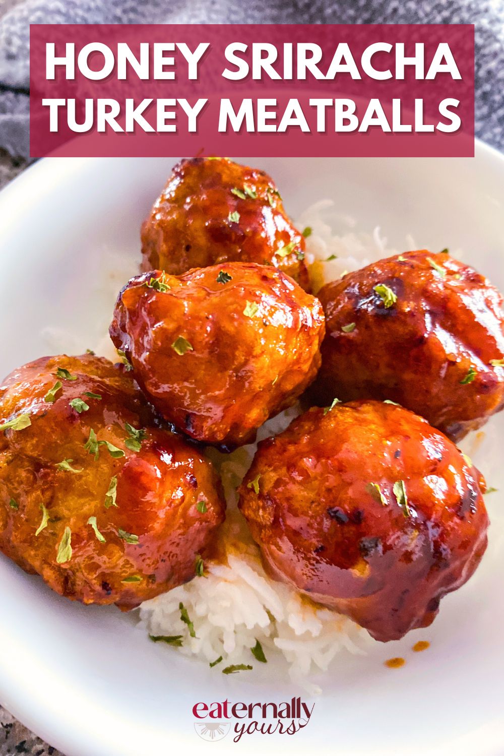 Honey sriracha turkey meatballs in a white bowl