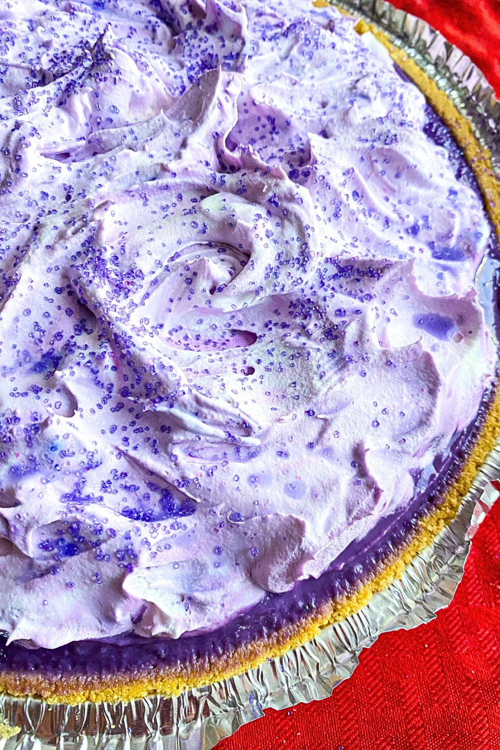 Ube Lush Pudding Pie half of the pie.