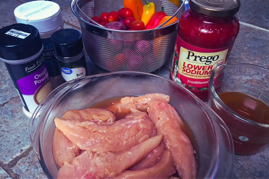 Chicken Afritada ingredients.