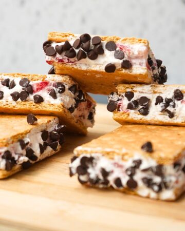 Homemade Cool Whip ice cream sandwiches with strawberries and chocolate chips